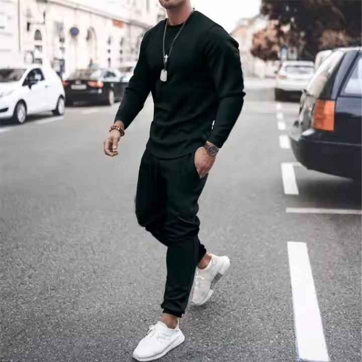 Men's Autumn Set Trend Round Neck Long Sleeve Casual Sportswear Mens Fitness Sports Suit