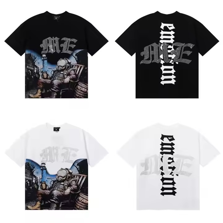 High Quality Letter Printing MIXED EMOTION T Shirt Men Clothing White Cartoon Cotton Fashion Hot Diamond Printed Tshirt for Men