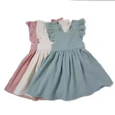 Custom Linen Baby Clothing Items Summer Solid Casual Ruffle Baby Girls Dresses